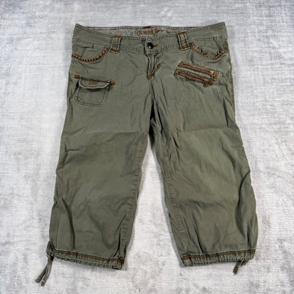 Guess Pants - Guess Capris Womens 32 Olive Green Cargo Utility Y2K Cropped Pants AD9111 180020